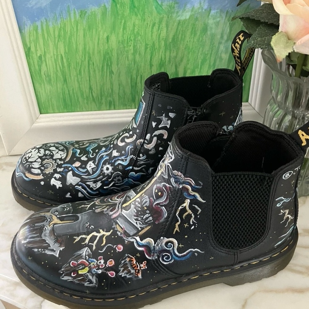 Dr. Martens Chelsea Custom Painted Air Wair Boots Jade Collins JCollarts New 9 - Picture 6 of 7